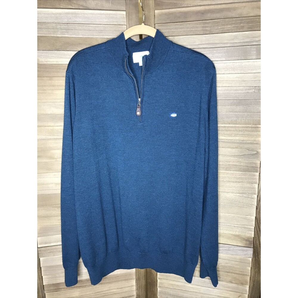 Southern Tides Quarter Zip Sweater Mens Large XL Teal Blue Skipjack Merino Wool